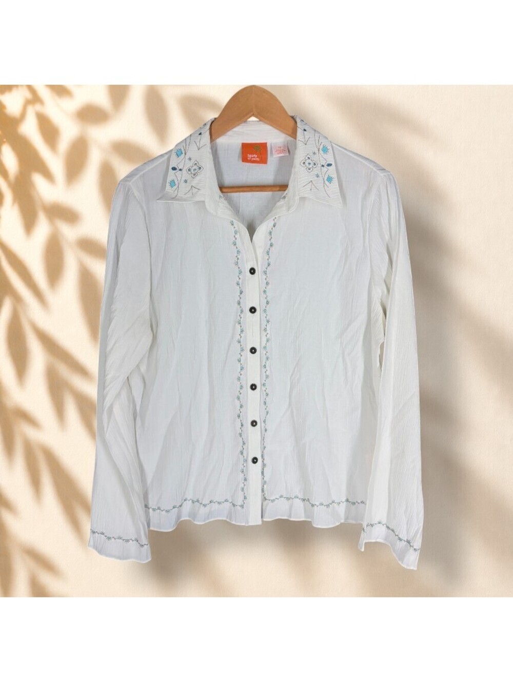 Hearts Of Palm Shirt Women 12 White Button Up Collared Long Sleeve Rayon Casual